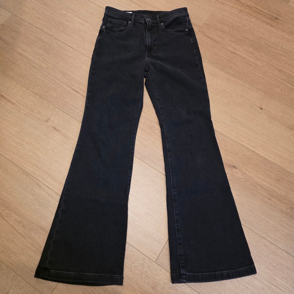 Gap Womens 27/4P Black 70s Flare High Rise Jeans Petite Stretch Denim Boho Chic